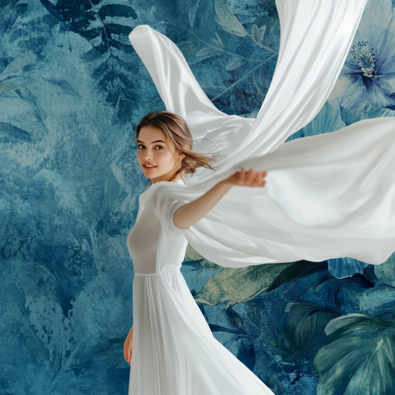 Papier peint vintage fleurs bleue modele