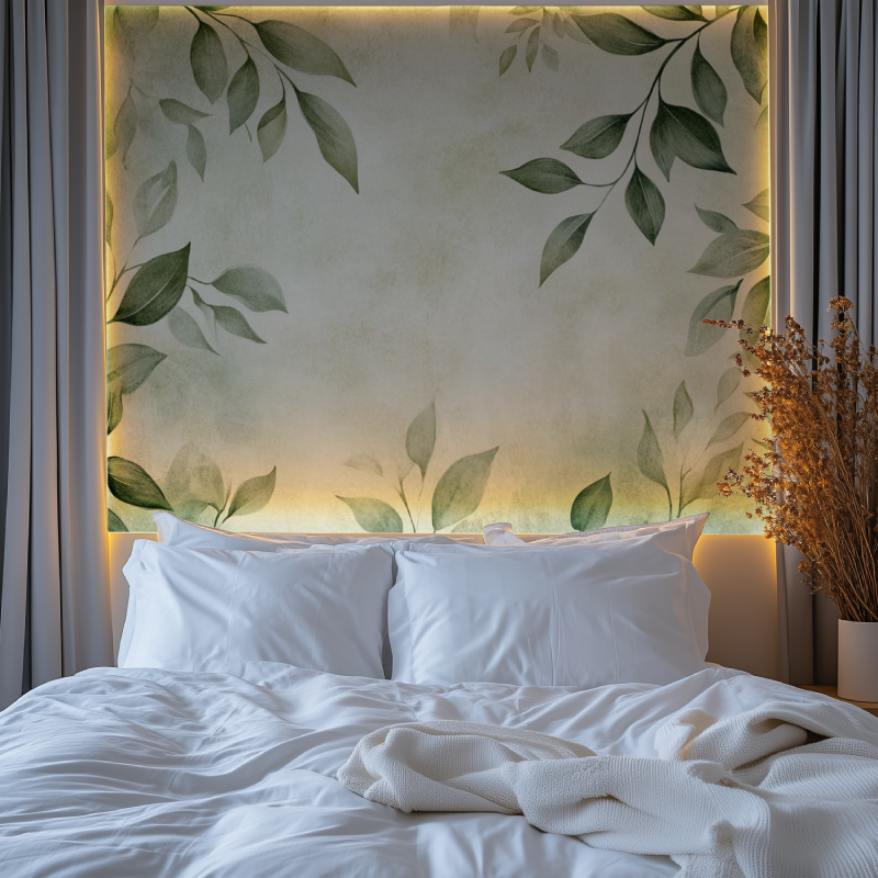 Papier peint vintage feuilles chambre premium