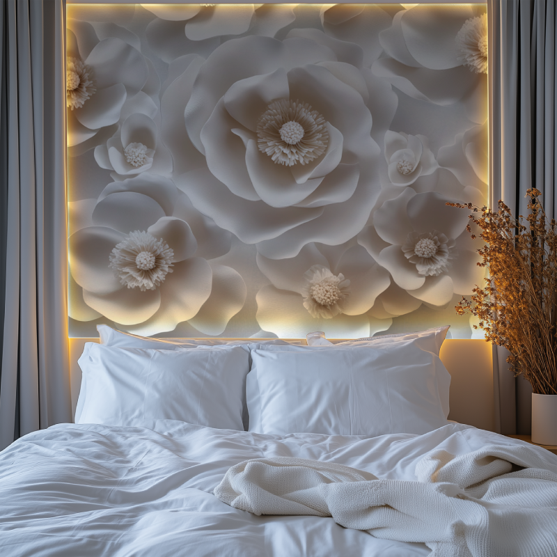 Papier peint fleur blanche en relief chambre premium
