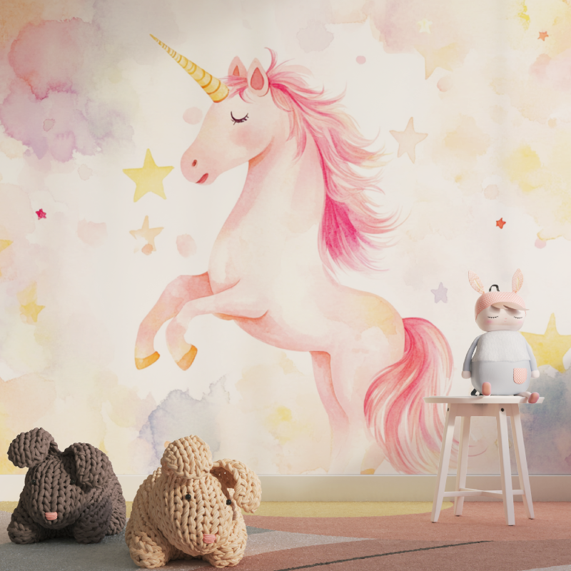 Papier peint poster licorne jau...aire tapisserie pour fille
