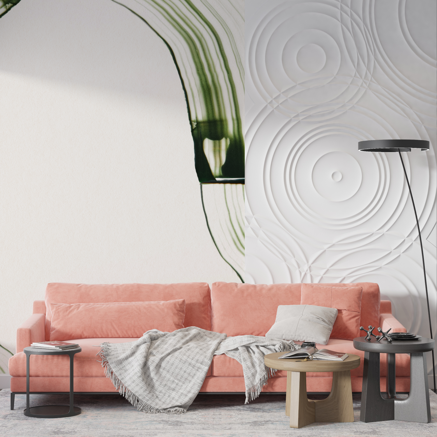 Papier peint aquarelle lignes vertes mur