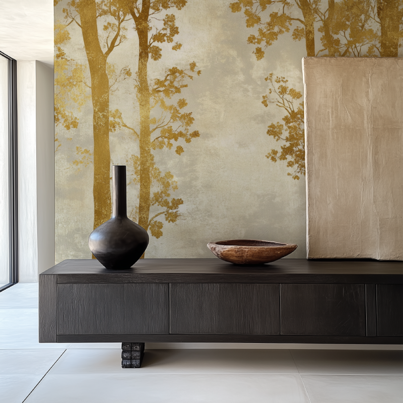 Papier peint arbre dore salle manger papier