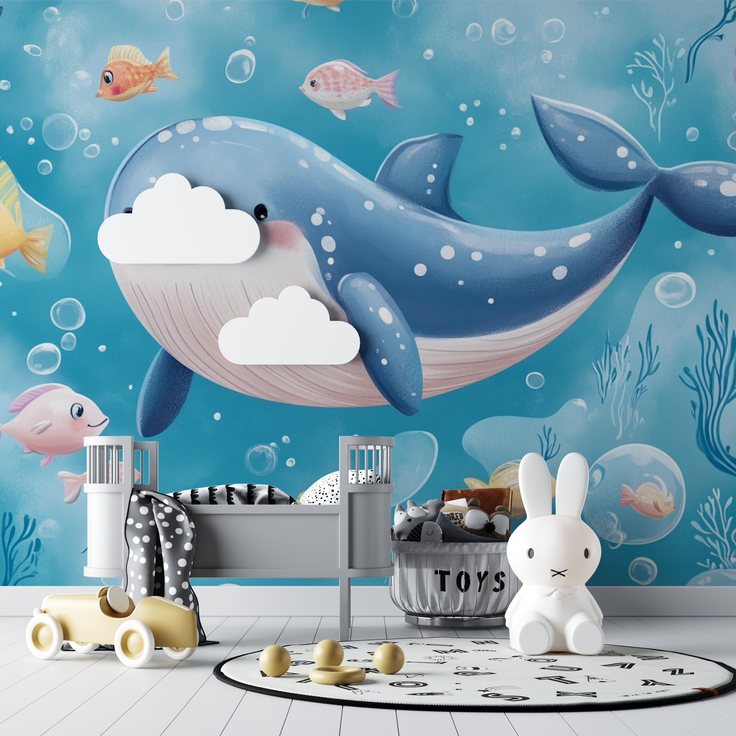 Papier peint marin baleine heureuse bebe tipi