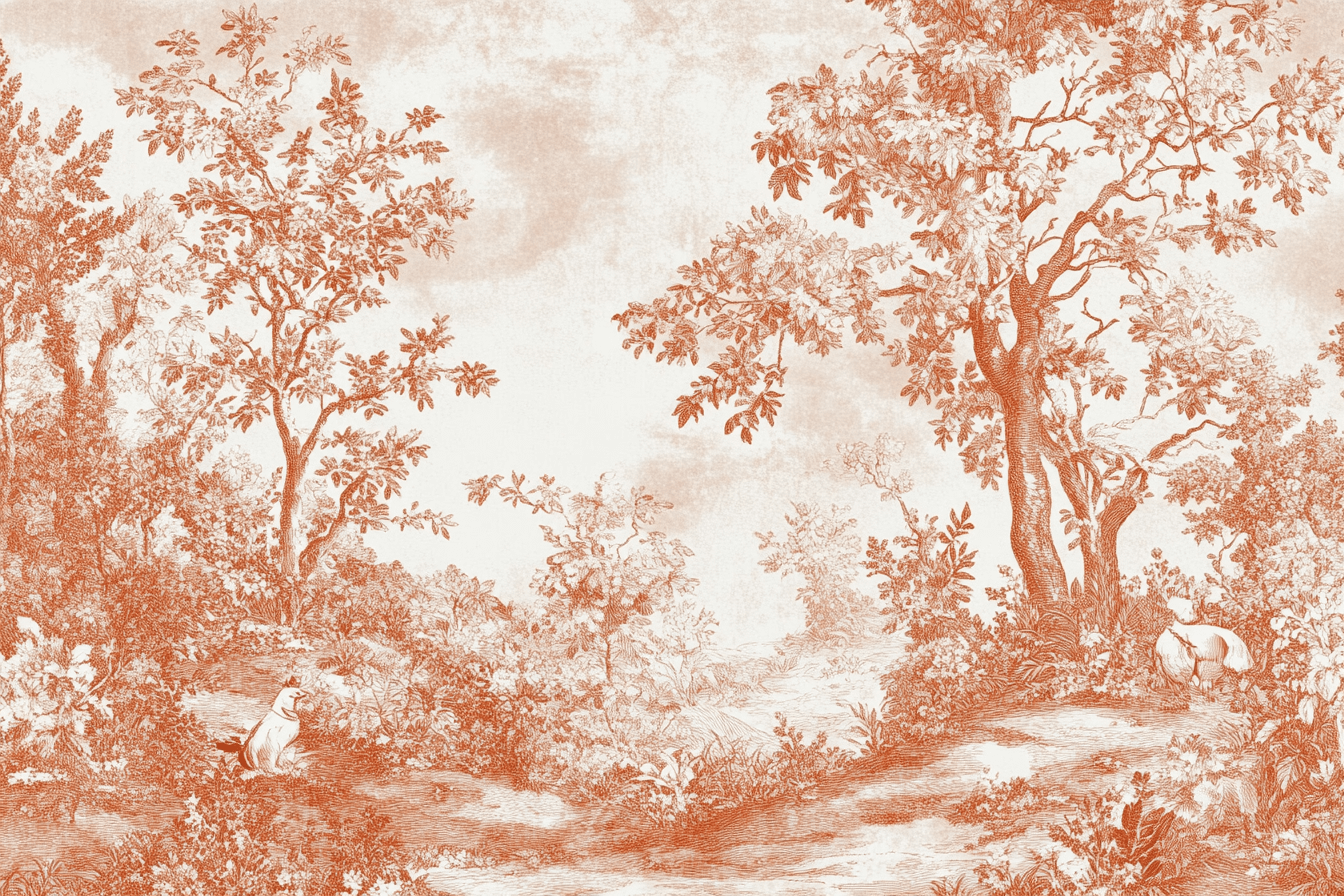 Papier Peint Terracotta Style Toile De Jouy Moderne