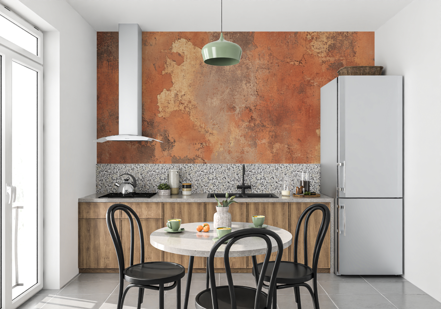 Papier peint terracotta inspiration terre cuite mur cuisine