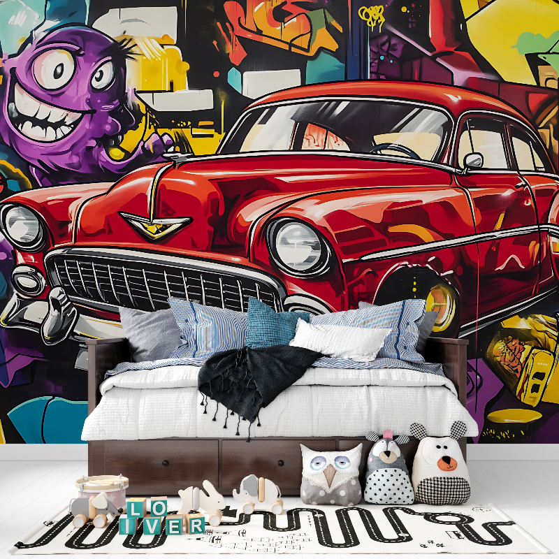 Papier peint graffiti voiture americaine tapisserie pour ado