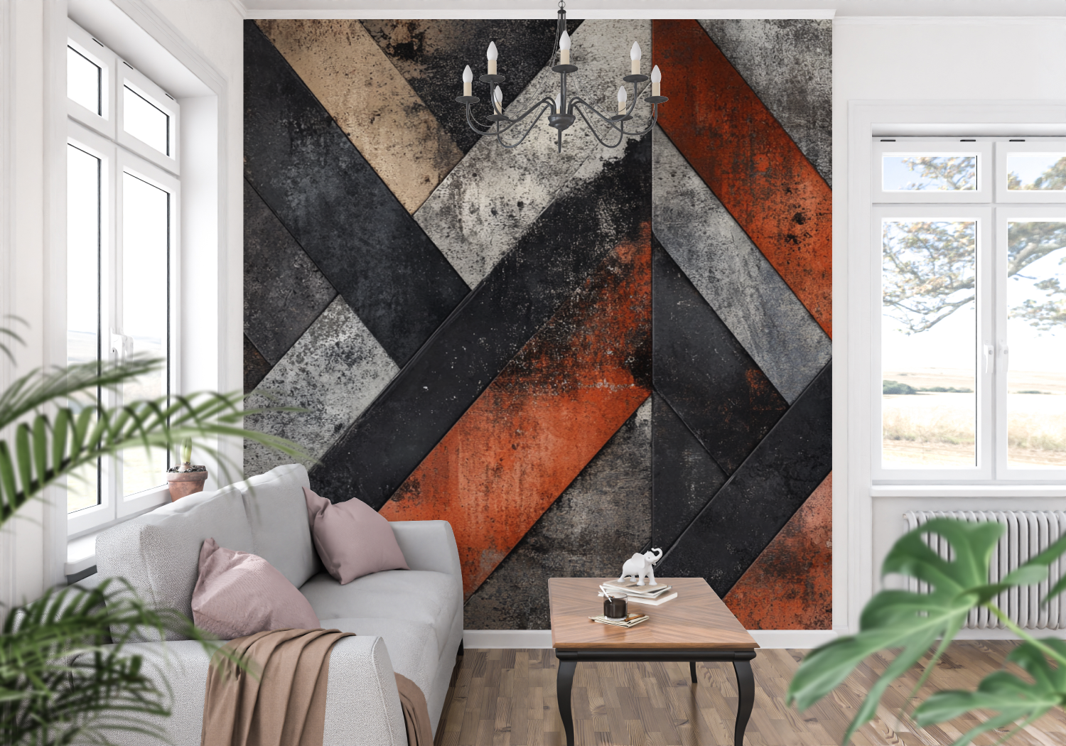 Papier peint terracotta et gris anthracite panoramique mur