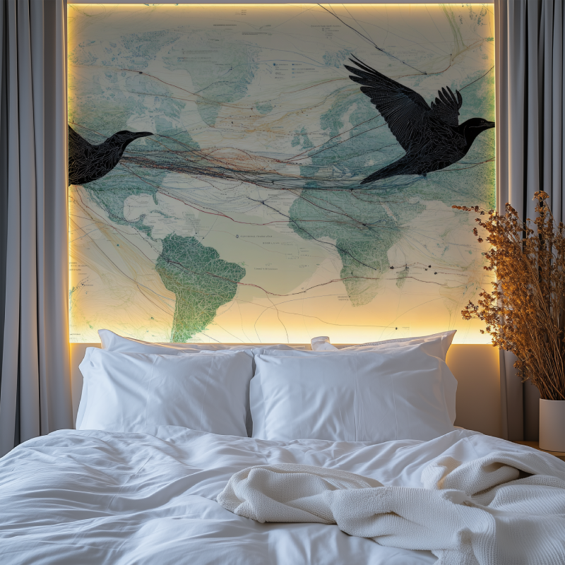Papier peint carte du monde oiseaux chambre tendanc