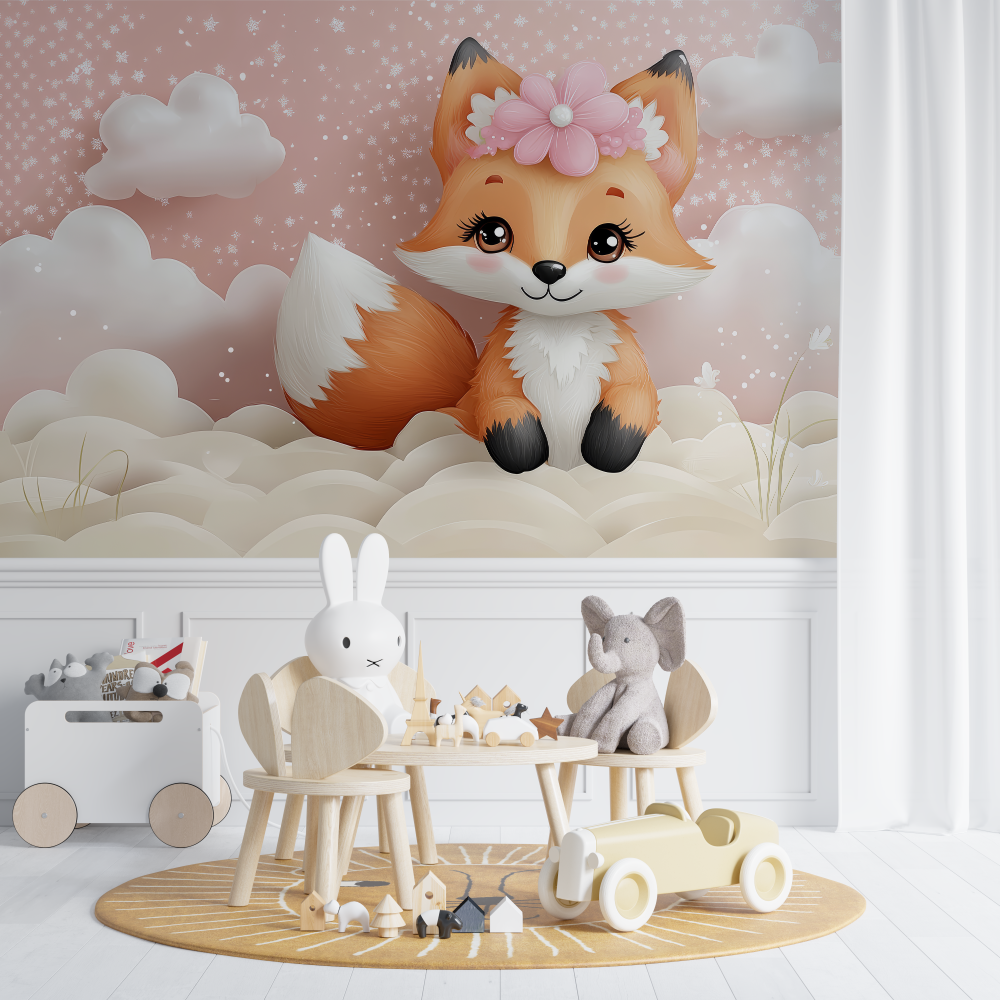 Papier peint renard pour bebe fille chambre de bebe