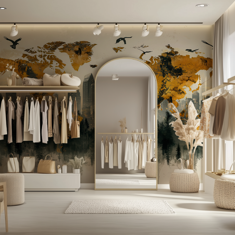 Papier peint panoramique carte monde dressing