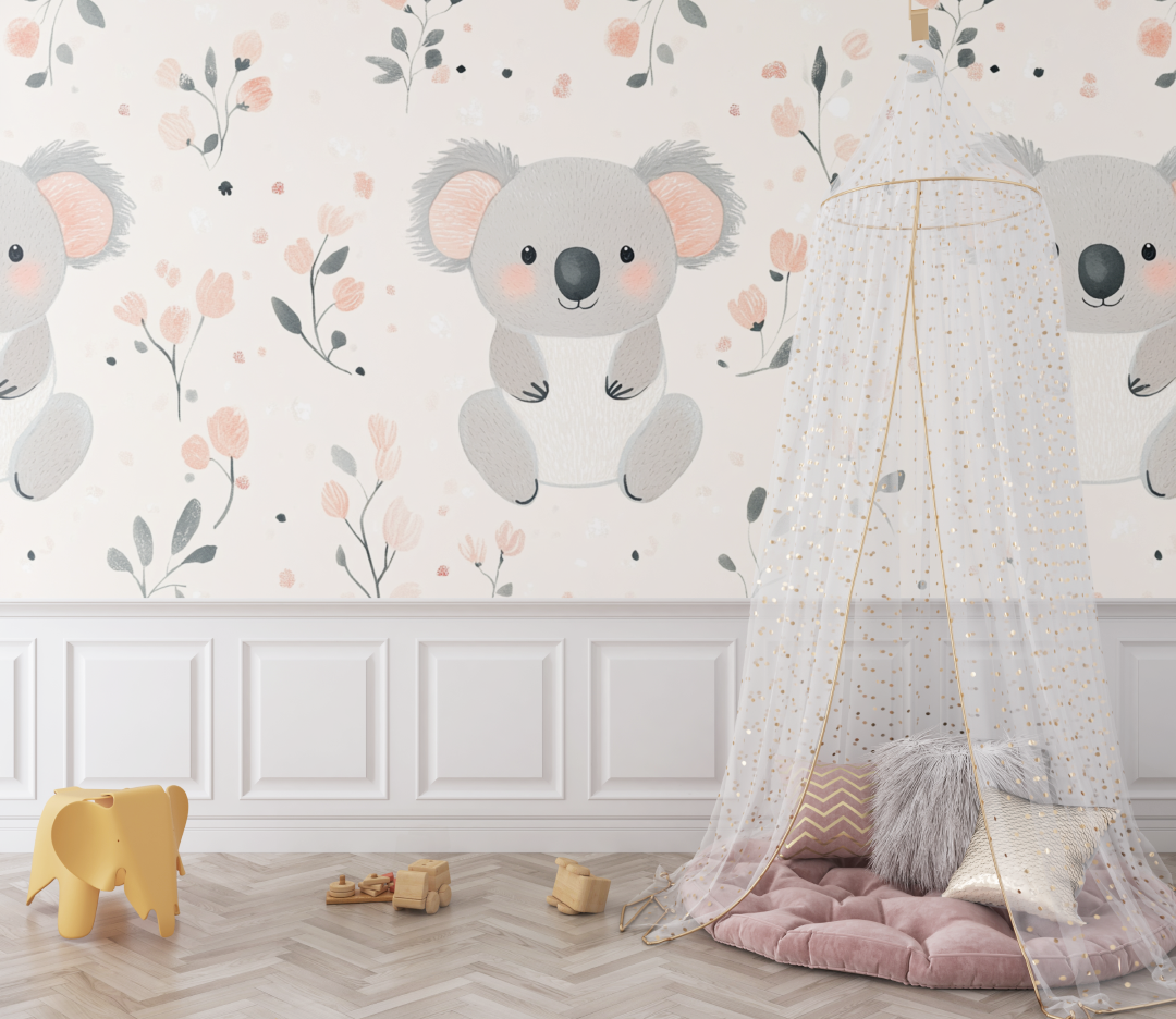 Papier peint koala et tricot doux bebe