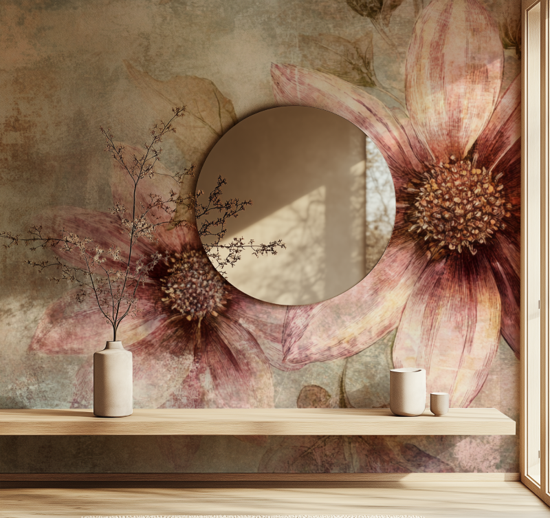 Papier peint vintage fleuri miroir