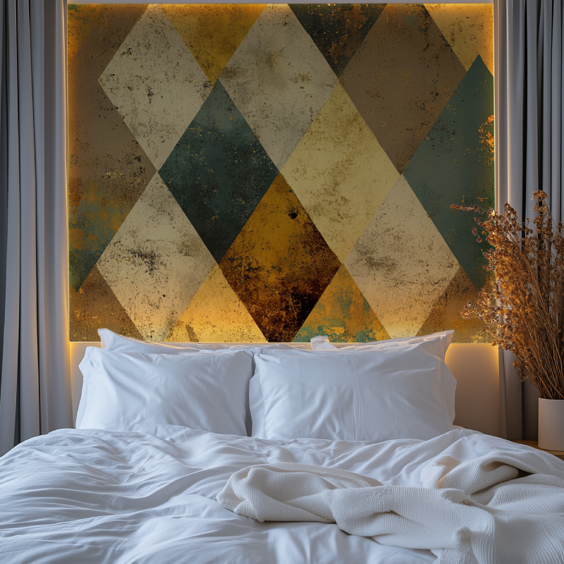 Papier peint vintage losange moutarde chambre tendanc