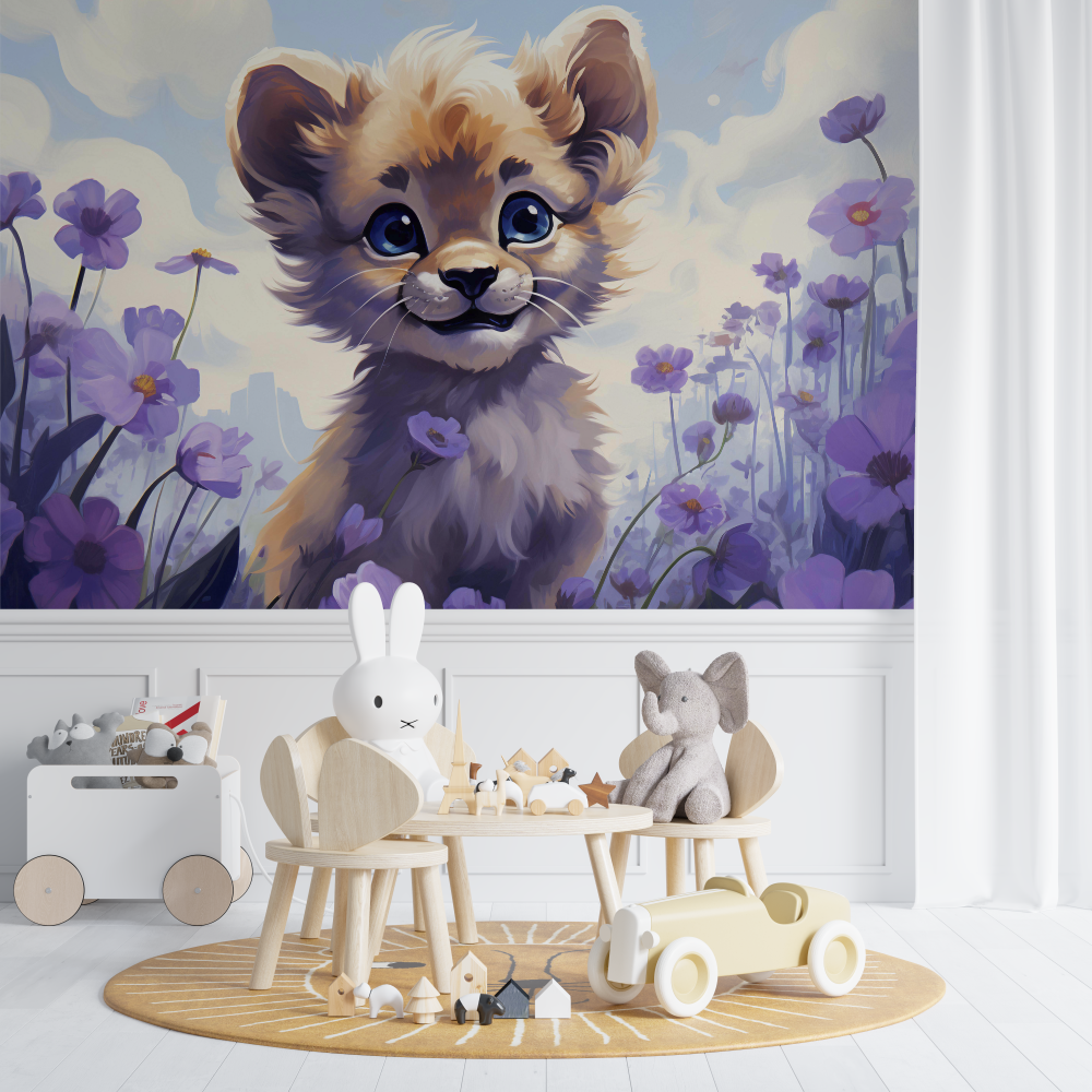 Papier peint lion violet chambre de bebe