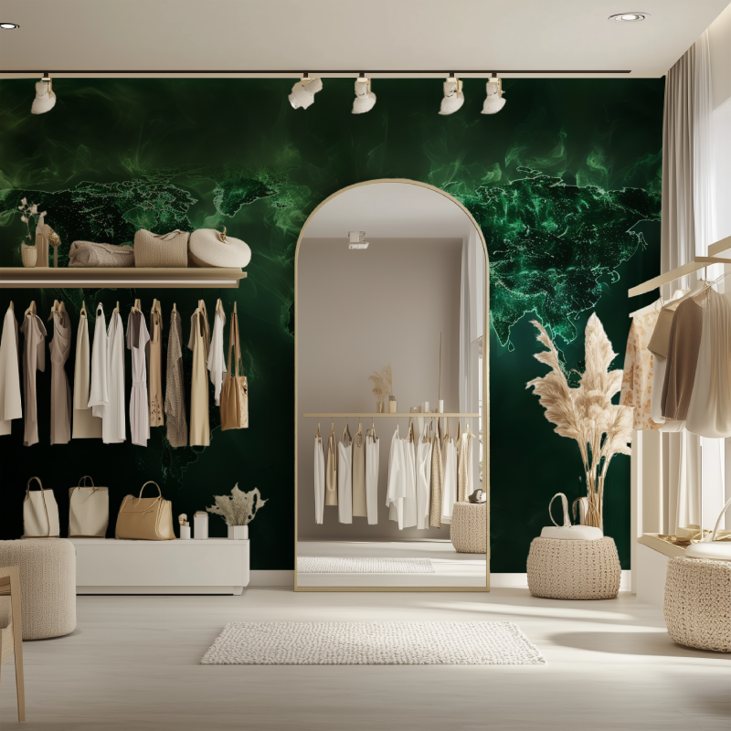 Papier peint carte du monde verte design dressing