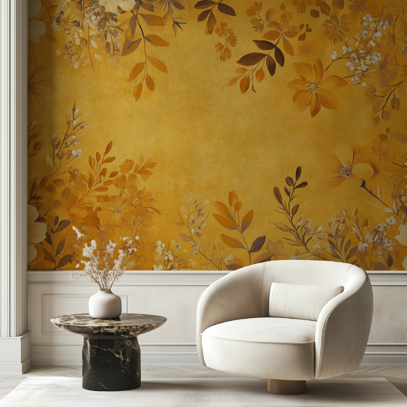 Papier peint vintage jaune chaise tendance