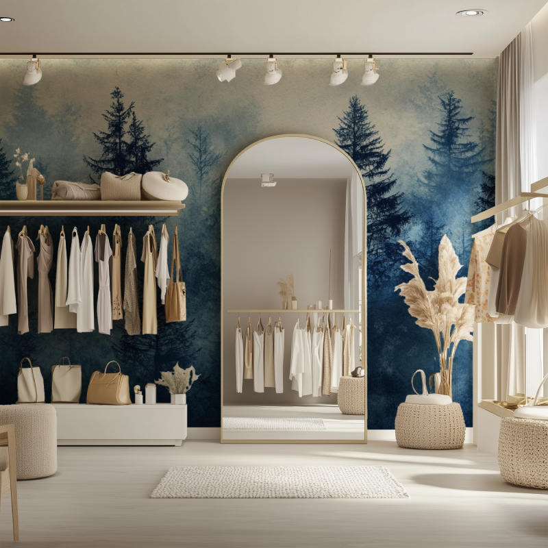 Papier peint arbre bleu nuit dressing