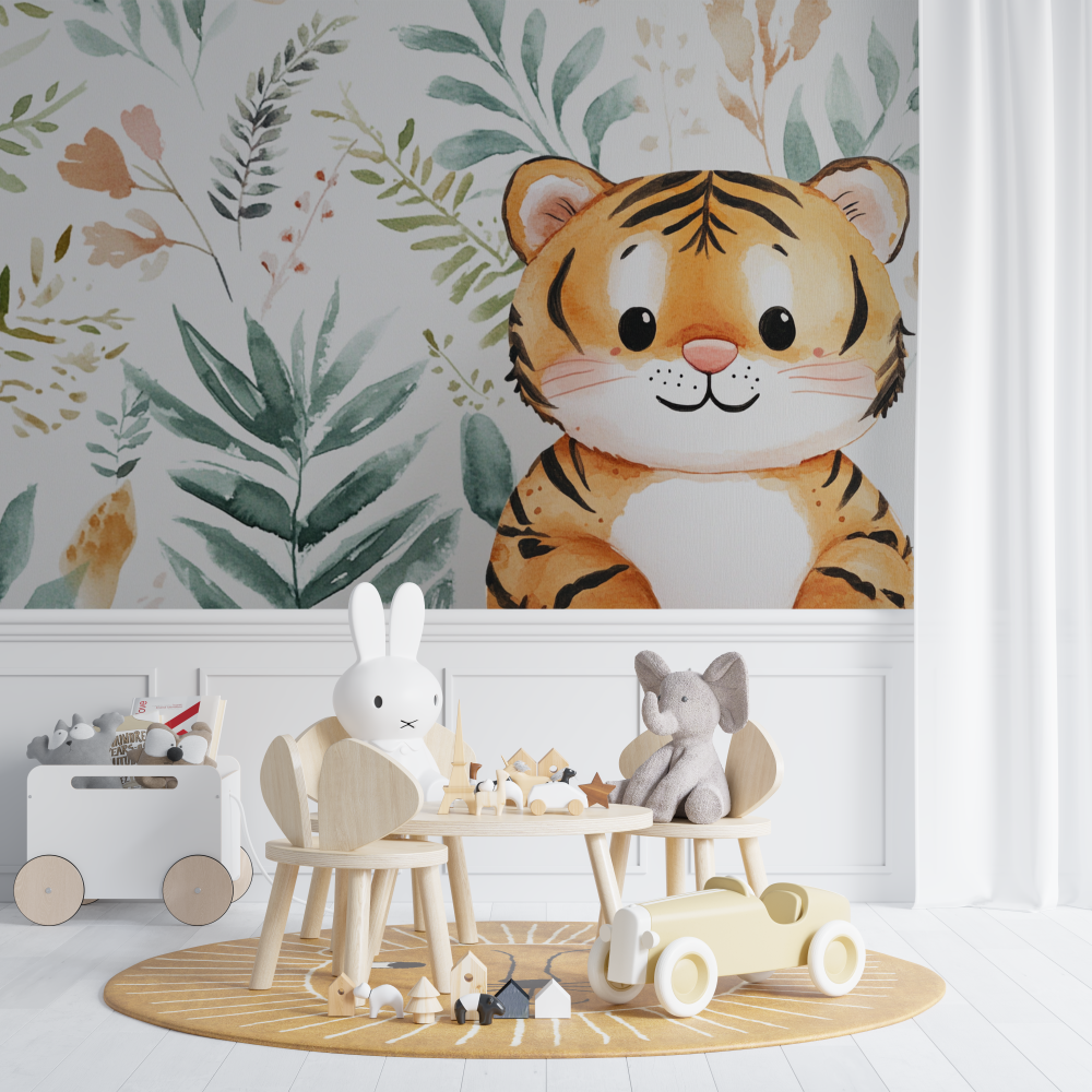 Papier peint tigre scandinave chambre de bebe