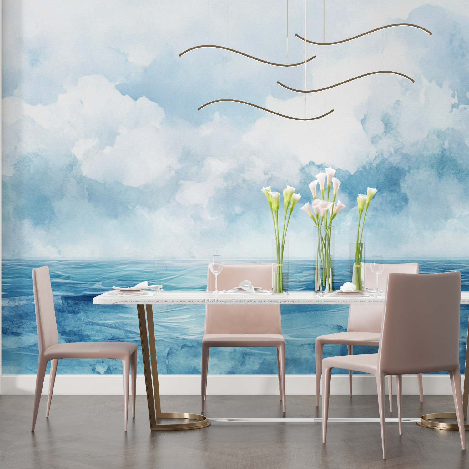 Papier peint aquarelle paysage marin salon