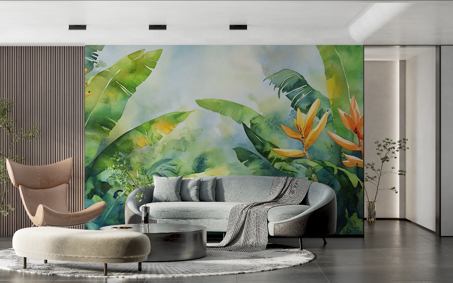Papier peint aquarelle jungle tropicale tendance 2024