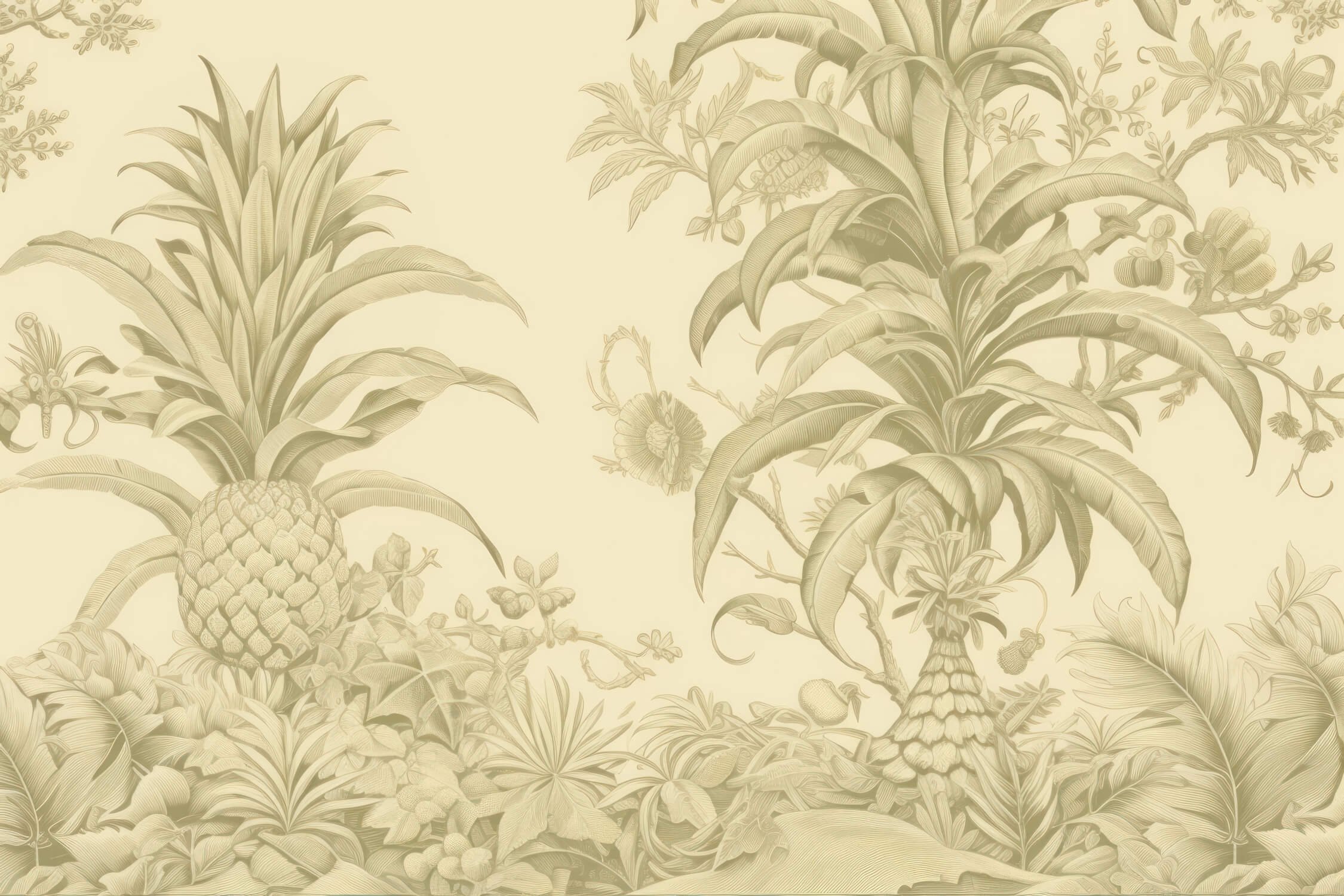 Papier Peint Toile De Jouy Ananas Jaune