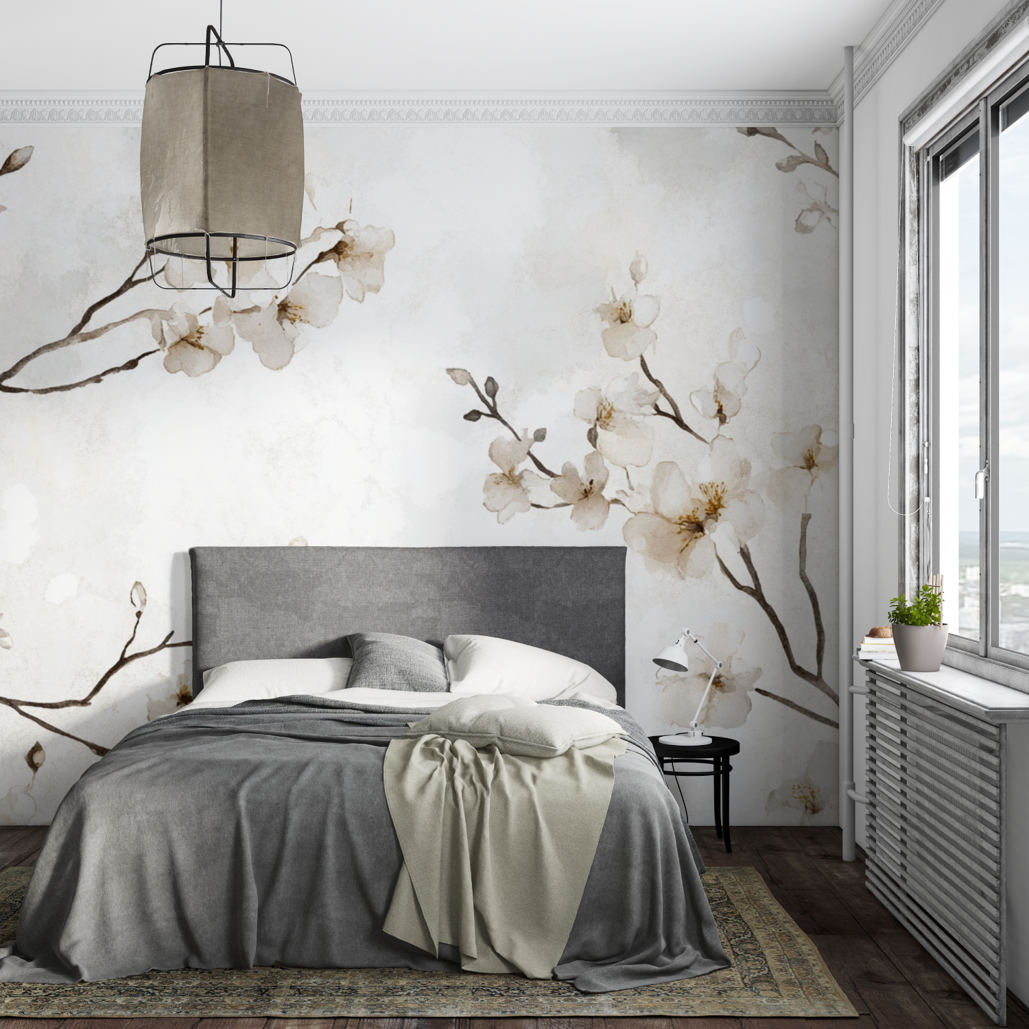 Papier peint aquarelle branches fleuries tendance mural