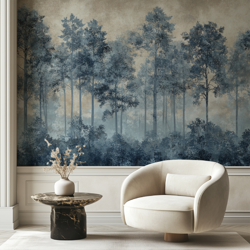 Papier peint vintage foret chaise tendance