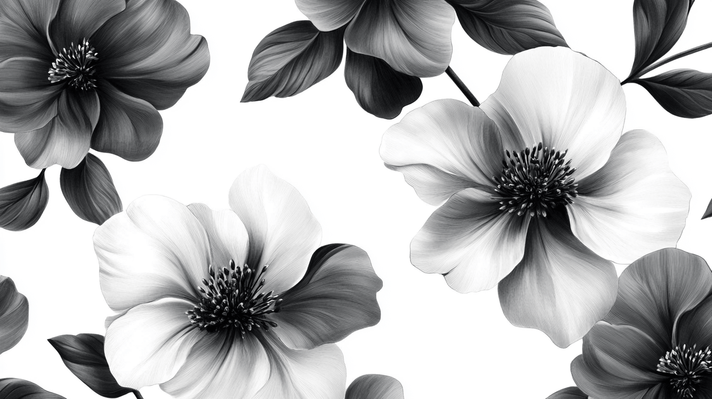 Papier Peint Fleur Noir Dessinée
