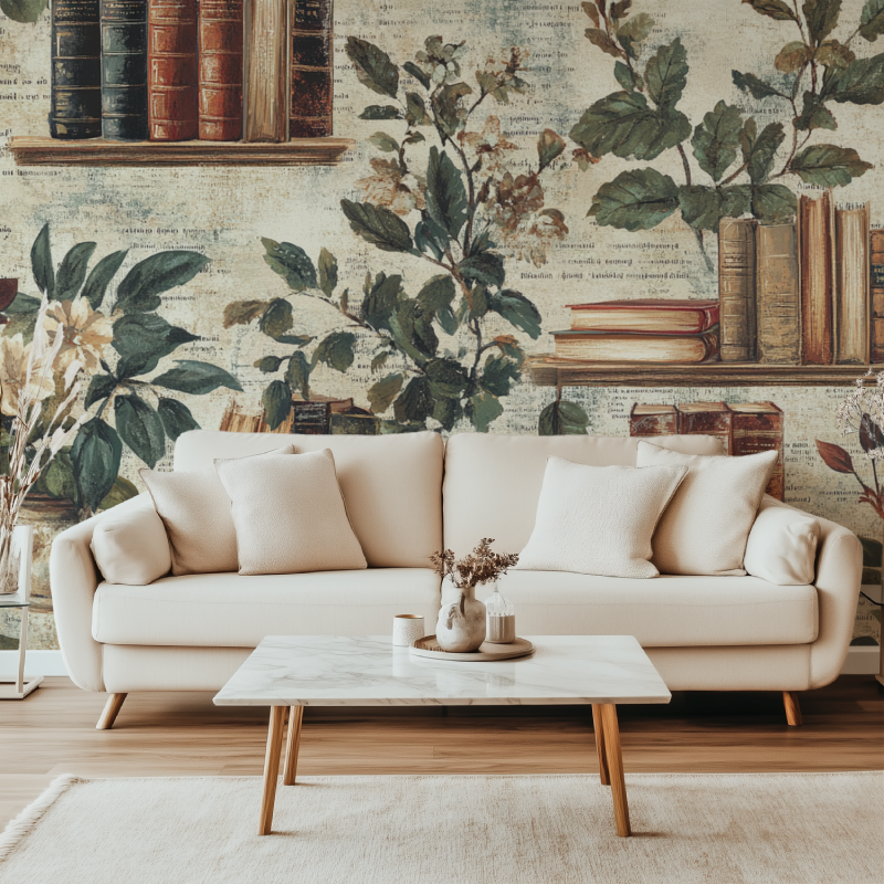 Papier peint trompe loeil vintage canape simple