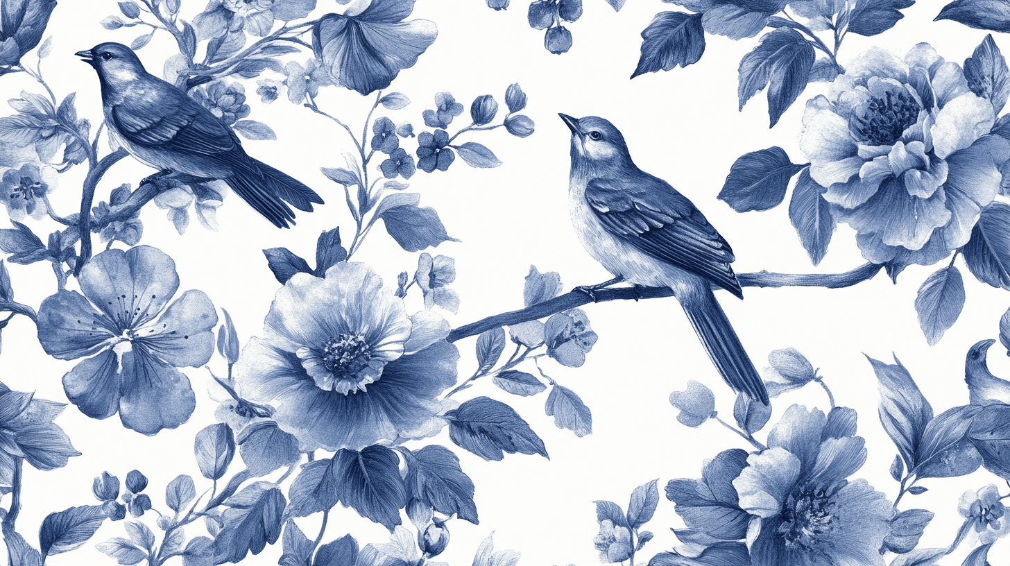 Papier Peint Aquarelle Jardin Bleu Harmonieux