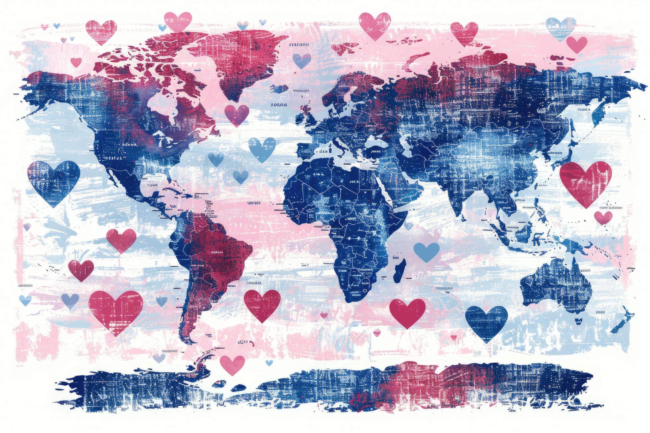 Papier Peint Carte Du Monde Coeurs
