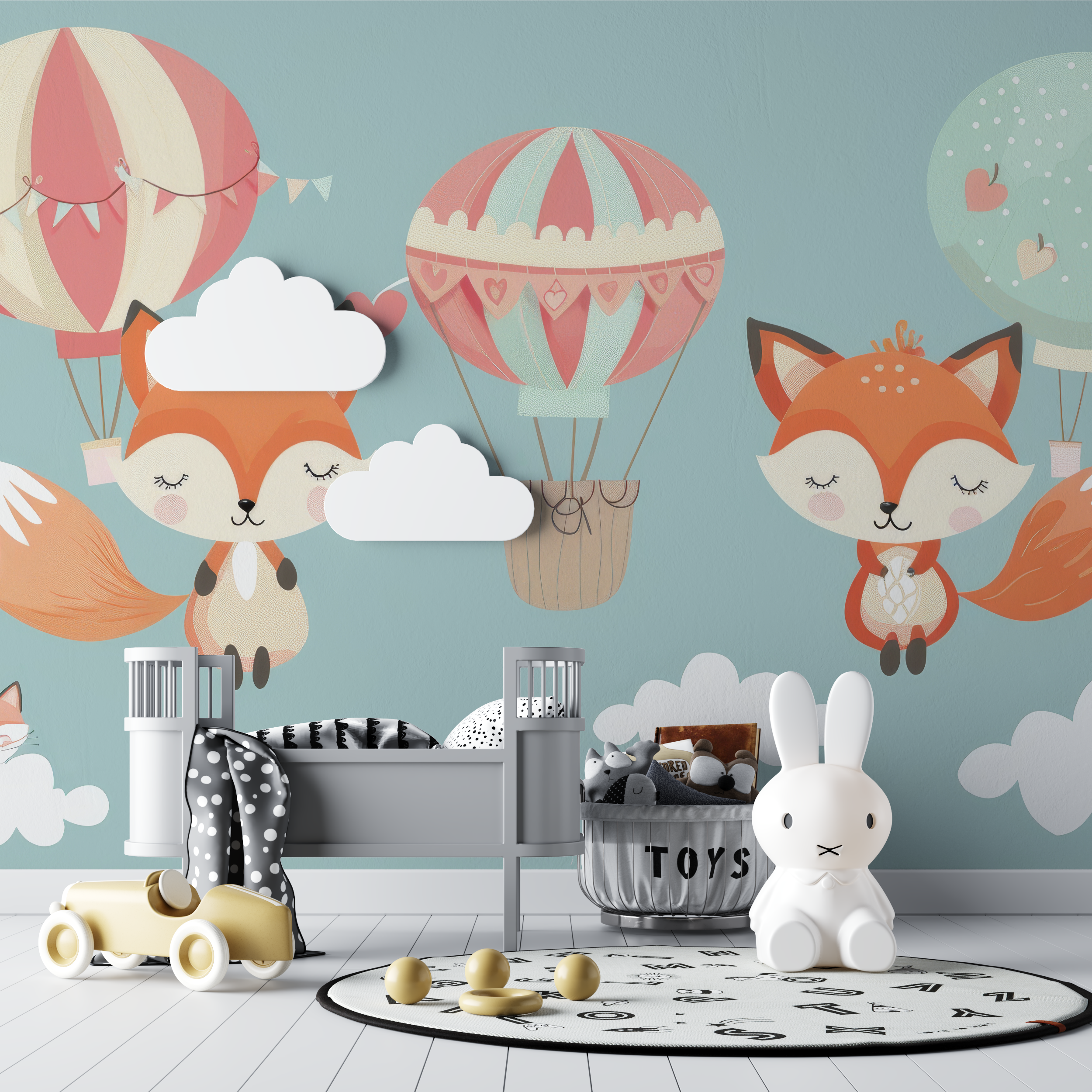 Papier peint renard et montgolfiere bebe tipi