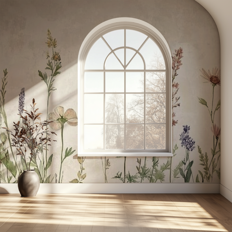 Papier peint vintage fleurs fenetre papier