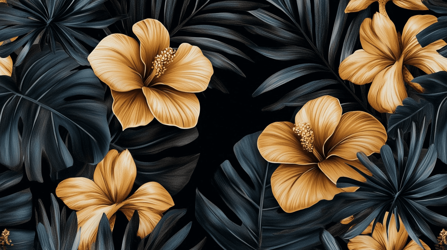 Papier Peint Fleur De Palmier Dorées