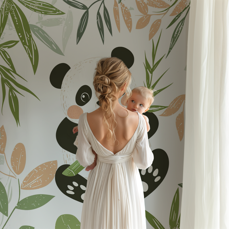 Papier peint panda chambre bebe vert bb123