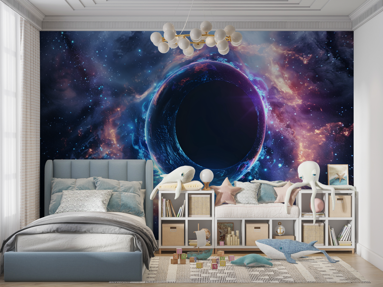 Papier peint espace trou noir panoramique garcon