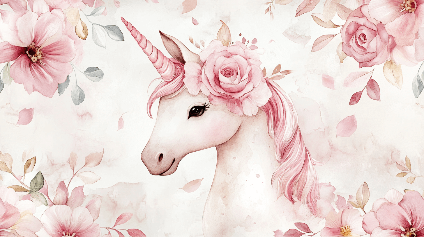 Papier Peint Thème Licorne Royal Et Fleur Rose