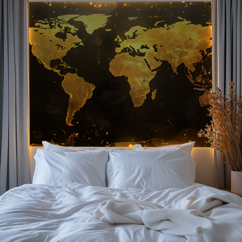 Papier peint carte du monde noir et or chambre tendanc