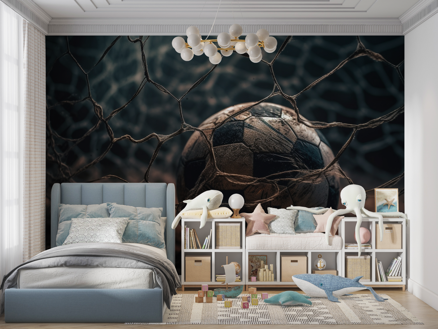 Papiers peint ballon de foot noir panoramique garcon