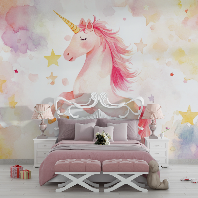 Papier peint poster licorne jaune solaire chambre filles