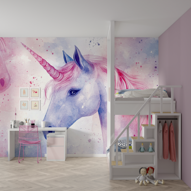 Papier peint rouleau licorne finesse mur chambre fille