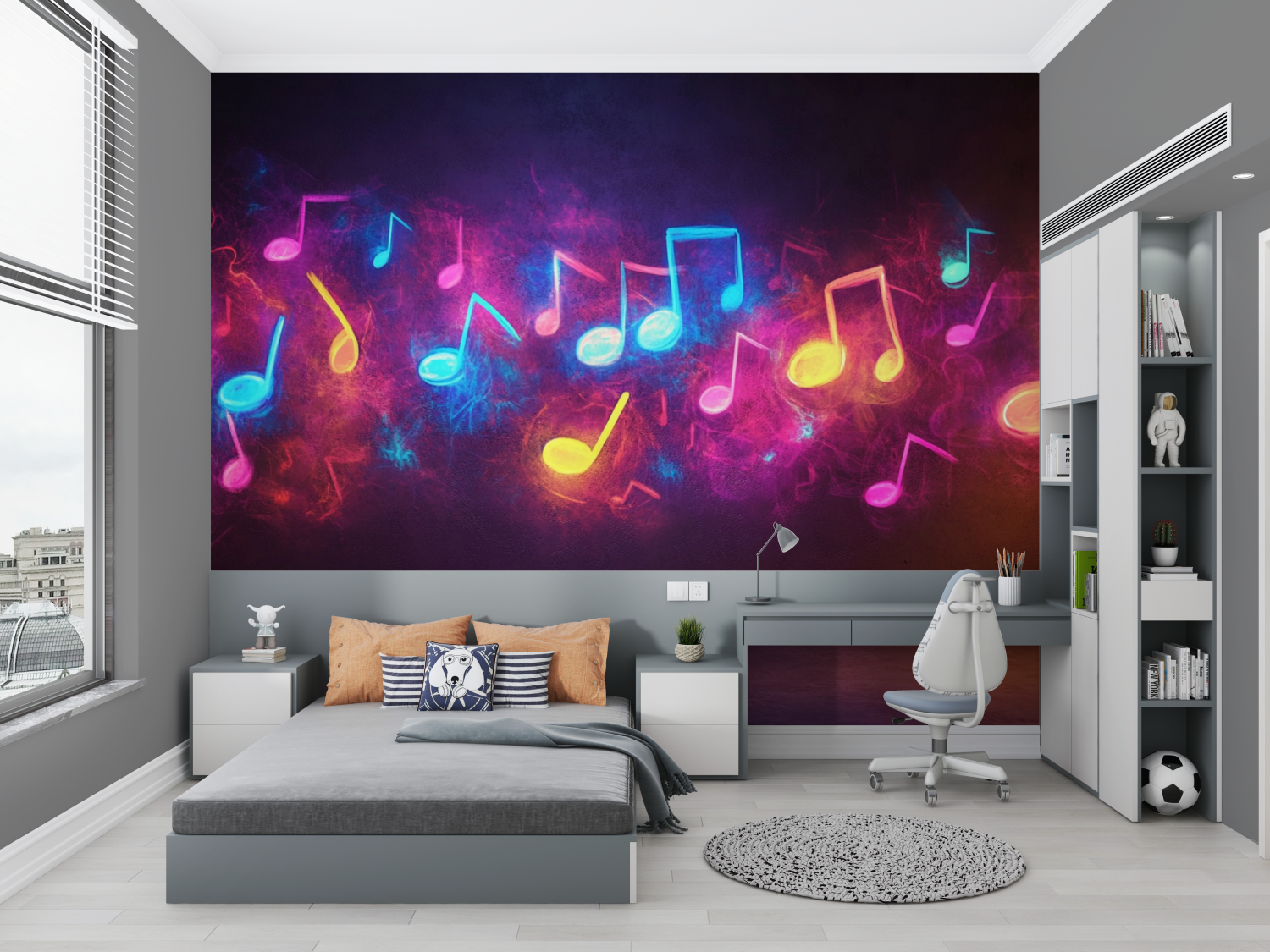 Papier peint motif notes chambre petit