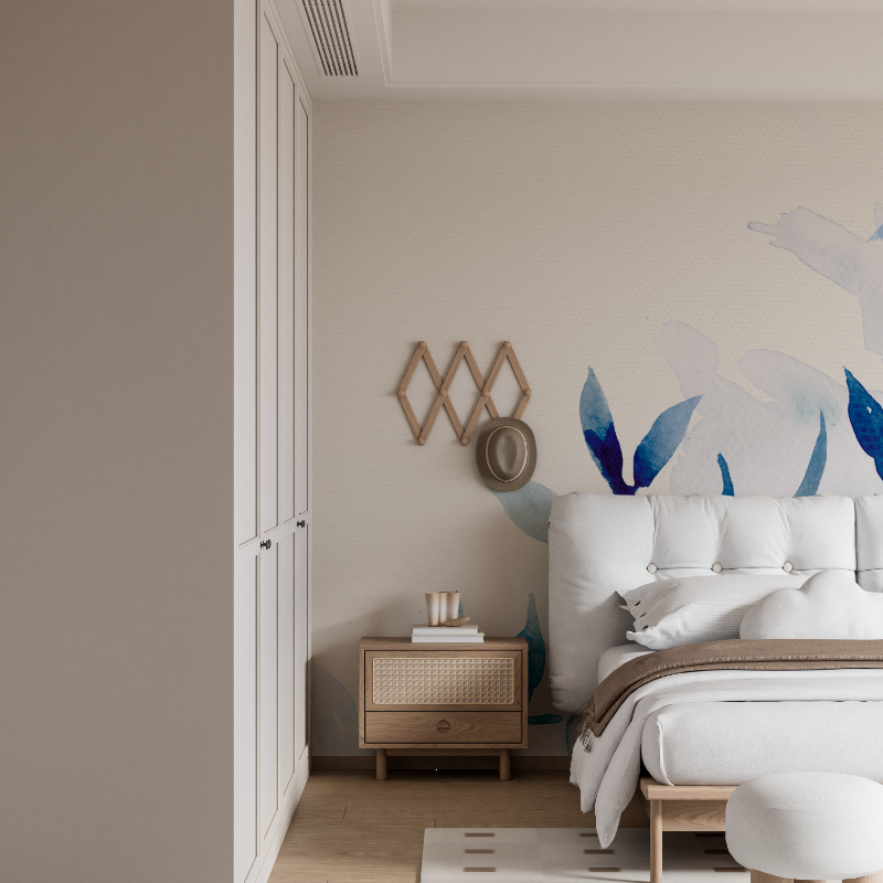 Papier peint aquarelle nature bleu mural