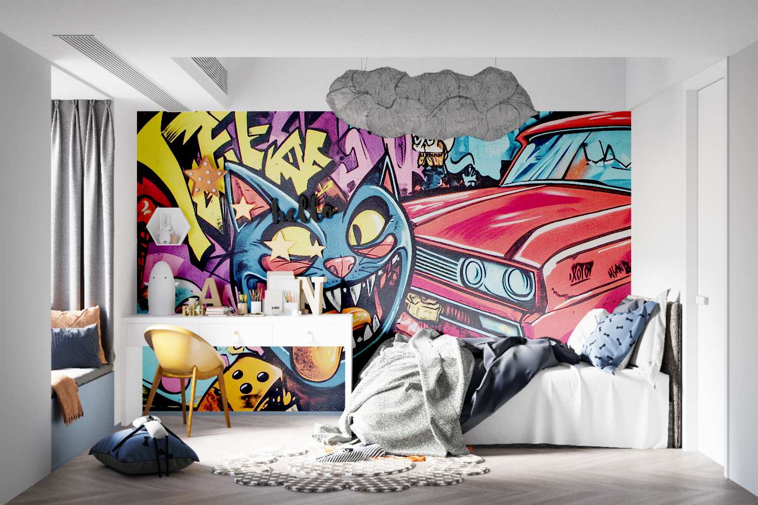 Papier peint graffiti amusant tapisseries murale