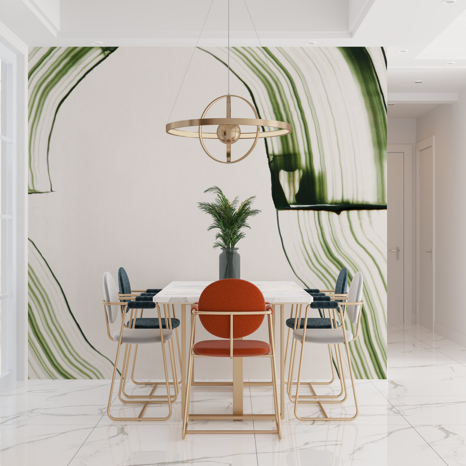 Papier peint aquarelle lignes vertes tendances