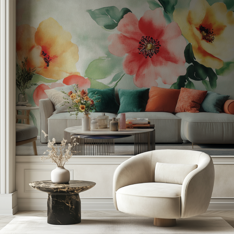 Papier peint fleur maxi chaise tendance