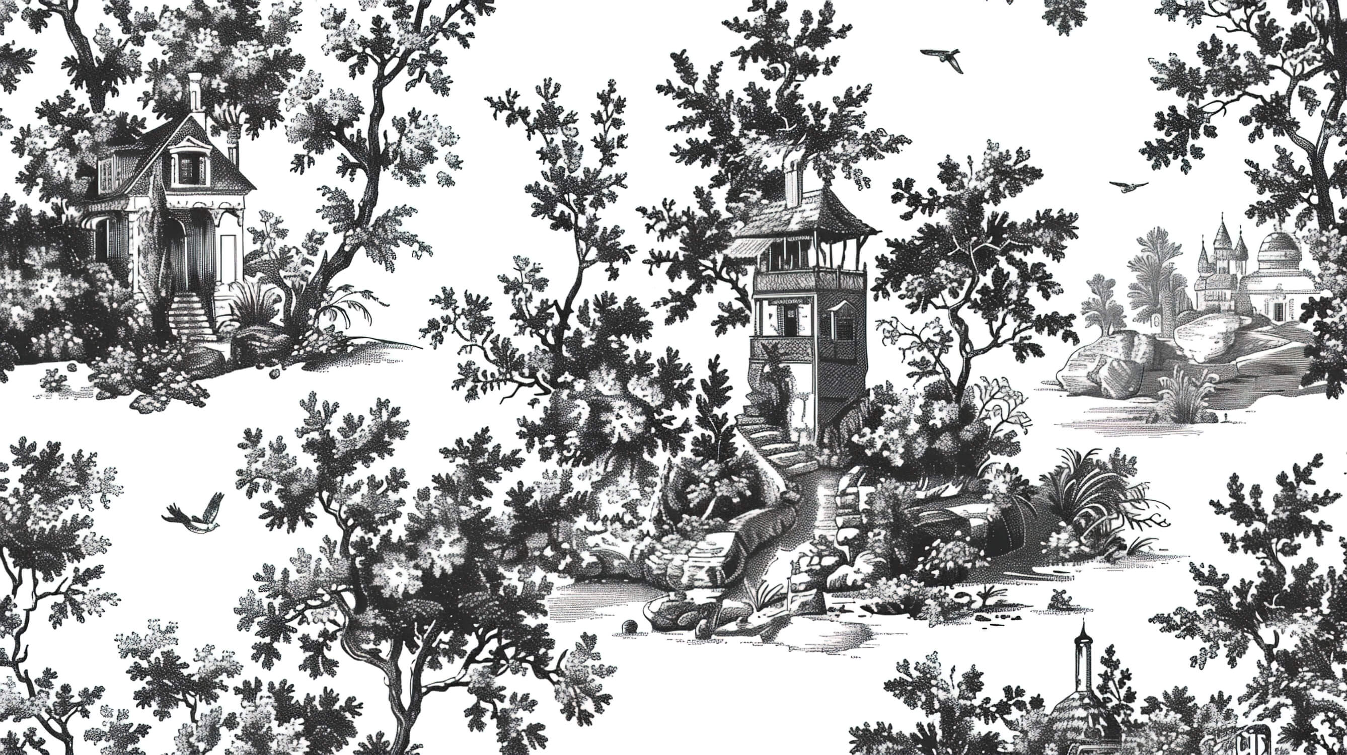 Papier Peint Toile De Jouy Blanc Noir
