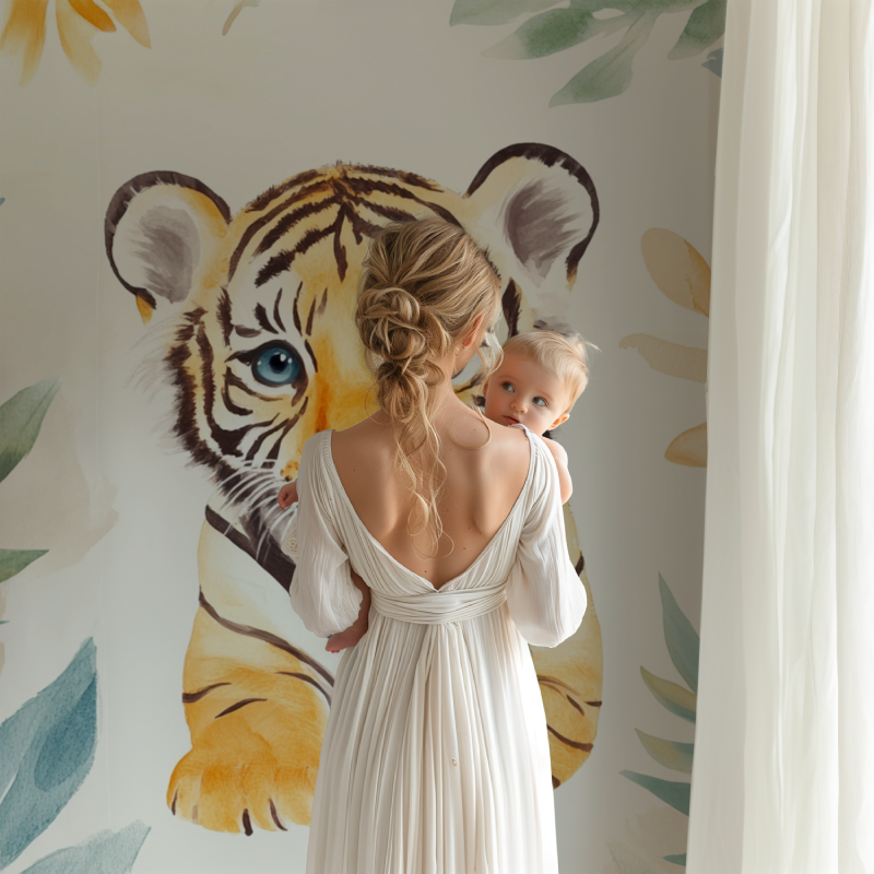 Papier peint tigre et motifs ethniques bb123