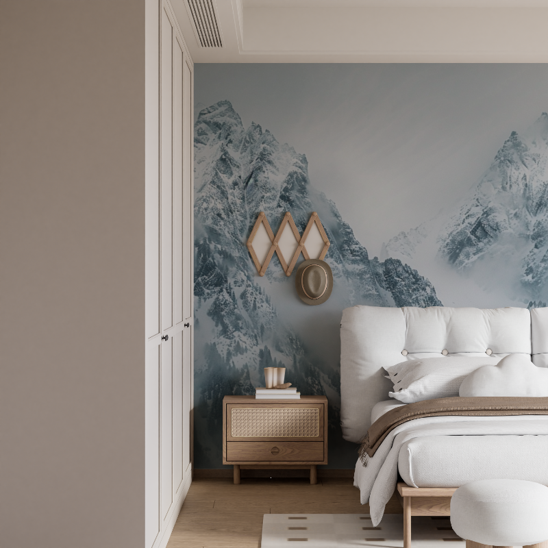 Papier peint salle de bain montagne ciel des aravis mural