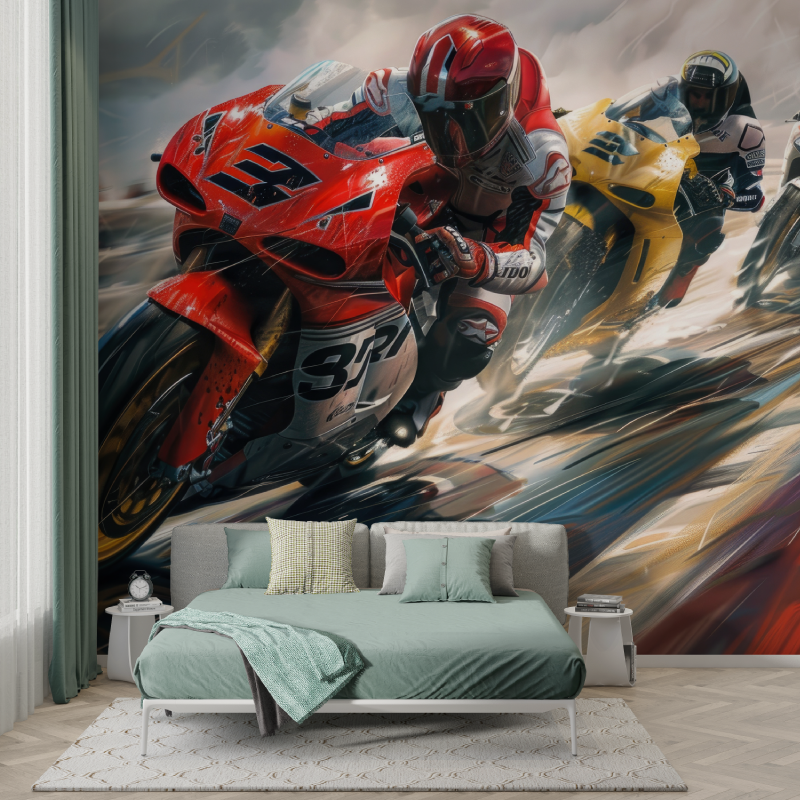 Papier peint course moto chambre ado garcon123